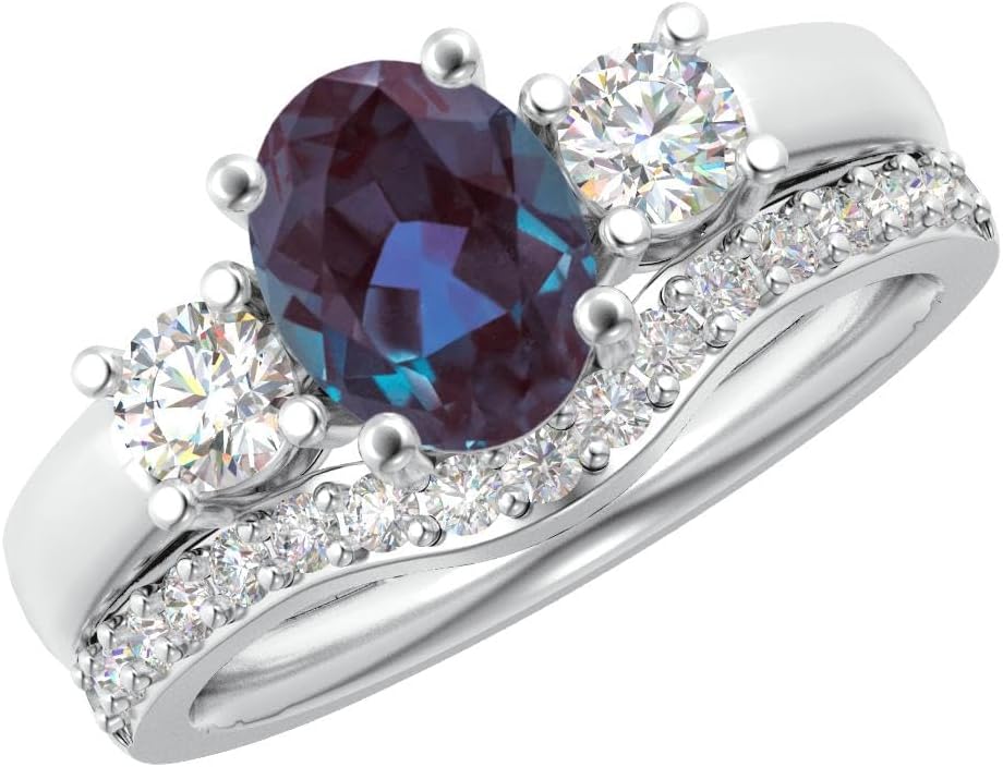 Houston Diamond District 1 to 6 Carat Oval 14K White Gold LAB GROWN Gemstone and LAB GROWN Diamond Wedding Bridal Set (AAAA Heirloom Quality)
