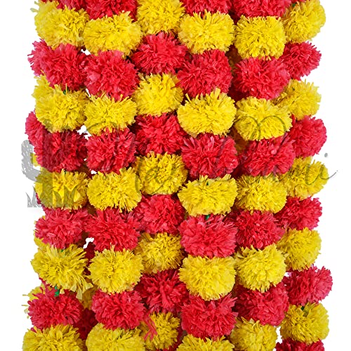 Marubhumi 5 Pcs Of 4.5 Feet Long Strands Artificial Marigold Flowers Garland For Diwali Decor, Traditional Indian Decor, Marigold Garland For Decoration, Diwali Decorations For Home, Christmas Decor #TOP3