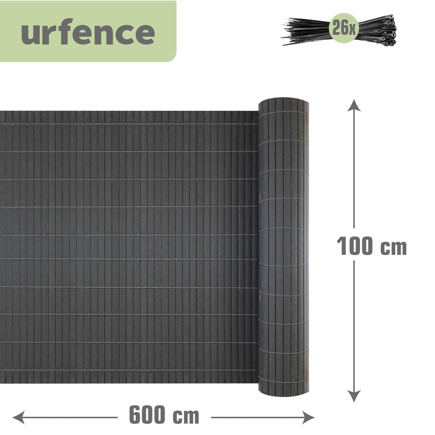 UrFence 100x600 Valla de Ocultación Jardin - Cañizo PVC Antracita - Cañas Ocultación Balcon - Cañizo Terraza - Malla de Ocultación - Cañizo artificial Exterior - Malla Plastico Privacidad para Balcon