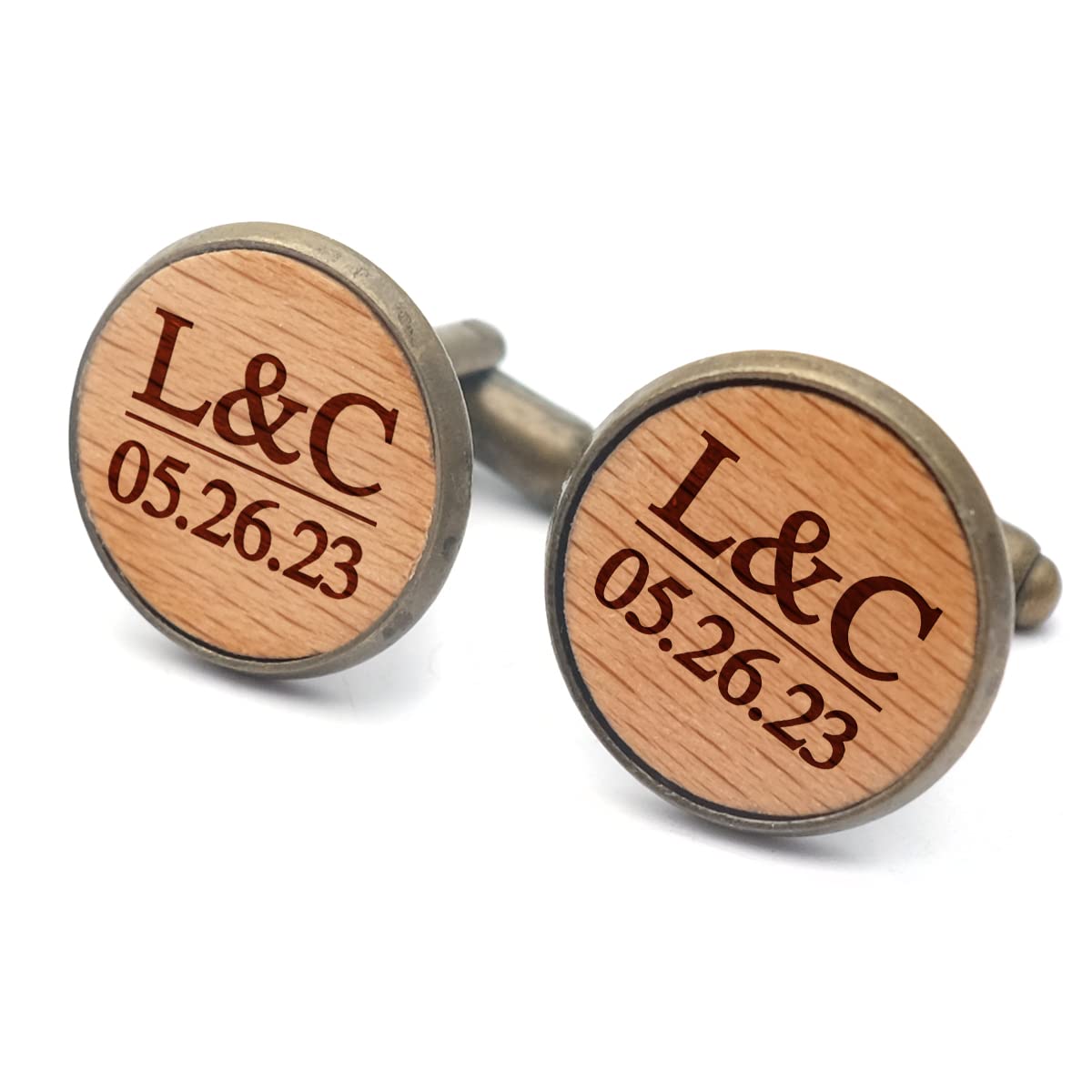 Desconocido Gemelos de madera personalizados, con iniciales grabados, para boda, con nombre personalizado, para hombre