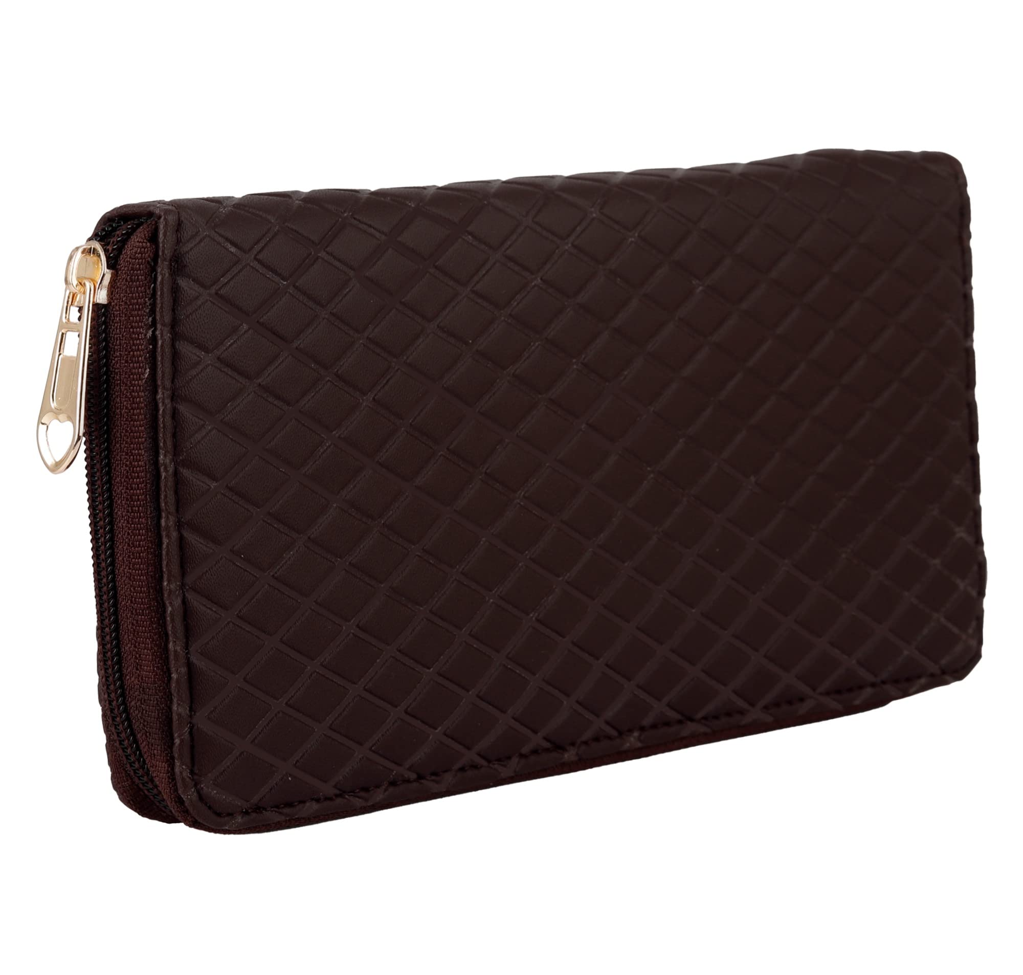 ALSU Women Hand Clutch Wallet Brown Trendy Faux Leather with Phone Pocket (jln-002br)
