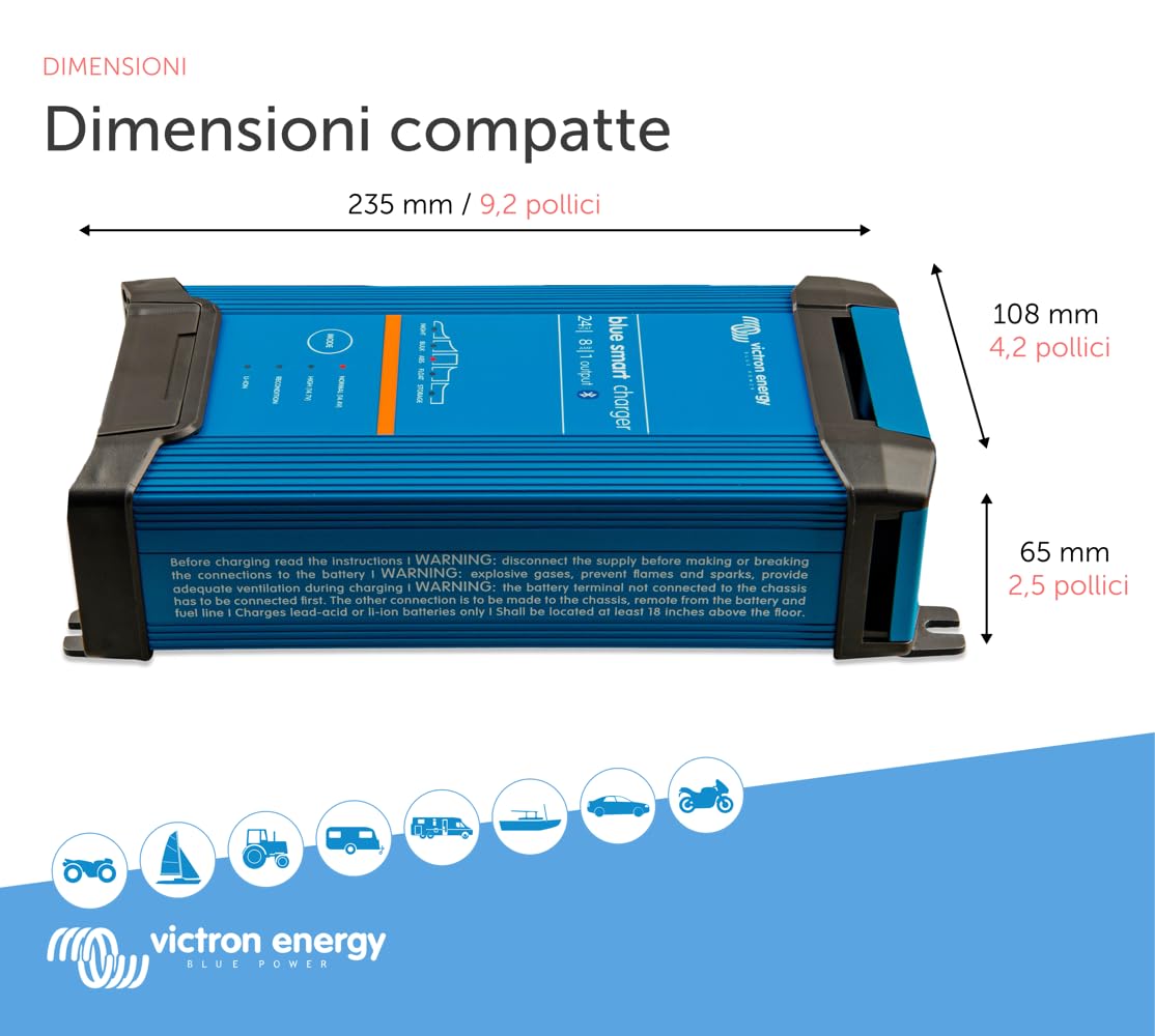 Victron Energy Blue Smart IP22 24-Volt 8 amp 230V, Caricatore Batteria a Singola Uscita CEE 7/7, Bluetooth