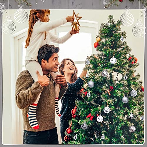 Canlierr 42 Pcs Christmas Tree Balls Ornaments Hanging Christmas Balls Glitter Plastic Xmas Tree Baubles 2.36'' And 1.18'' Christmas Tree Pendant Ball For Holiday Party Decoration (Silver, Stripe) #TOP6