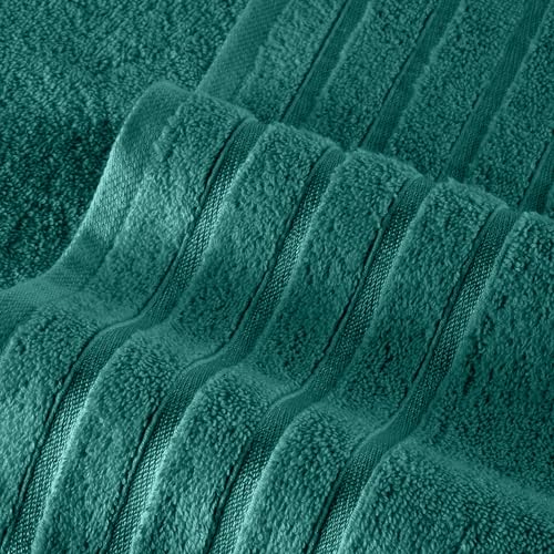 Image of Elegant Comfort 4 Lines Viscose Stripe 6-Piece Premium Towel Set - 100% Turkish Cotton High Absorbent Luxury Bathroom Towels - Includes 2 Washcloths, 2 Hand Towels and 2 Bath Towels Set, Turquoise