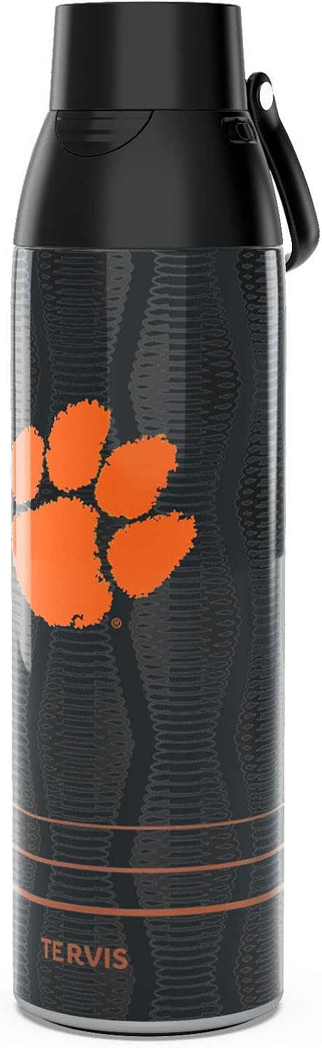 Tervis Venture Water Bottle Clemson Tigers - Full Speed Triple Insulated Tumbler Travel Cup Keeps Drinks Cold & Hot, 26oz, Stainless Steel