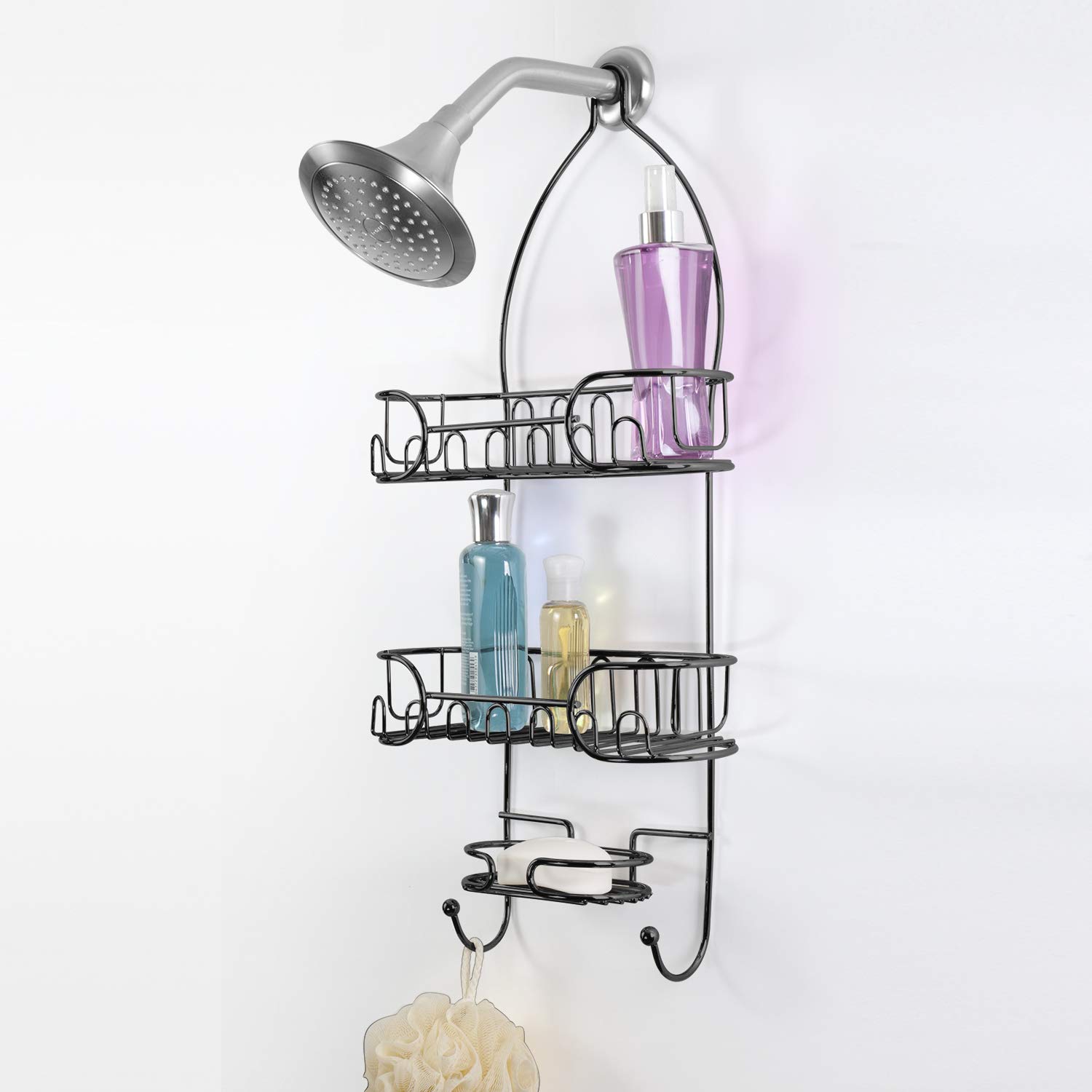 Totally Bath Metal Hanging Shower Caddy | Bathroom & Shower Organization | Large Wide Baskets for Shampoo, Conditioner, & Soap | Built-In Hooks for Razors & Loofahs | Matte Black