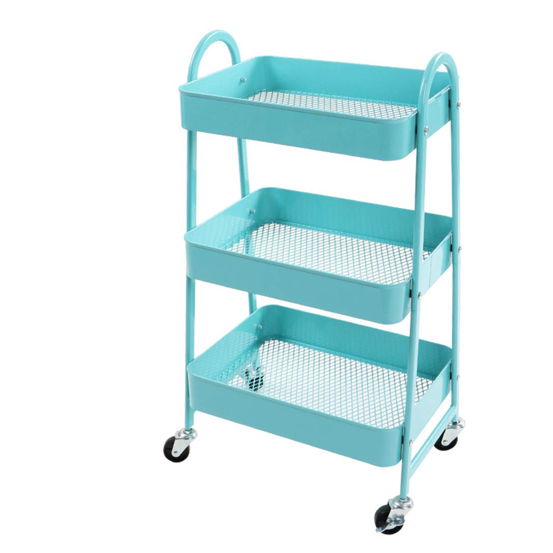 ZYFA Carrello Cucina a 3 Piani Servizio,con Rotelle Bloccabili, Scaffale Portaoggetti Mobile in Acciaio,Carrello Portaoggetti Multiuso, Carrello Salvaspazio, Scaffale Rete Metallica Contenitori