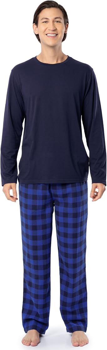 IZOD Men's Long Sleeve Jersey Top and Flannel Pants Pajama Sleep Set