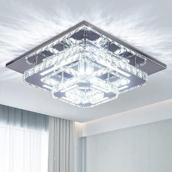 Finktonglan 30cm 2-Square Crystal LED Ceiling Light 29W 6500K Cool White [Energy Class E]