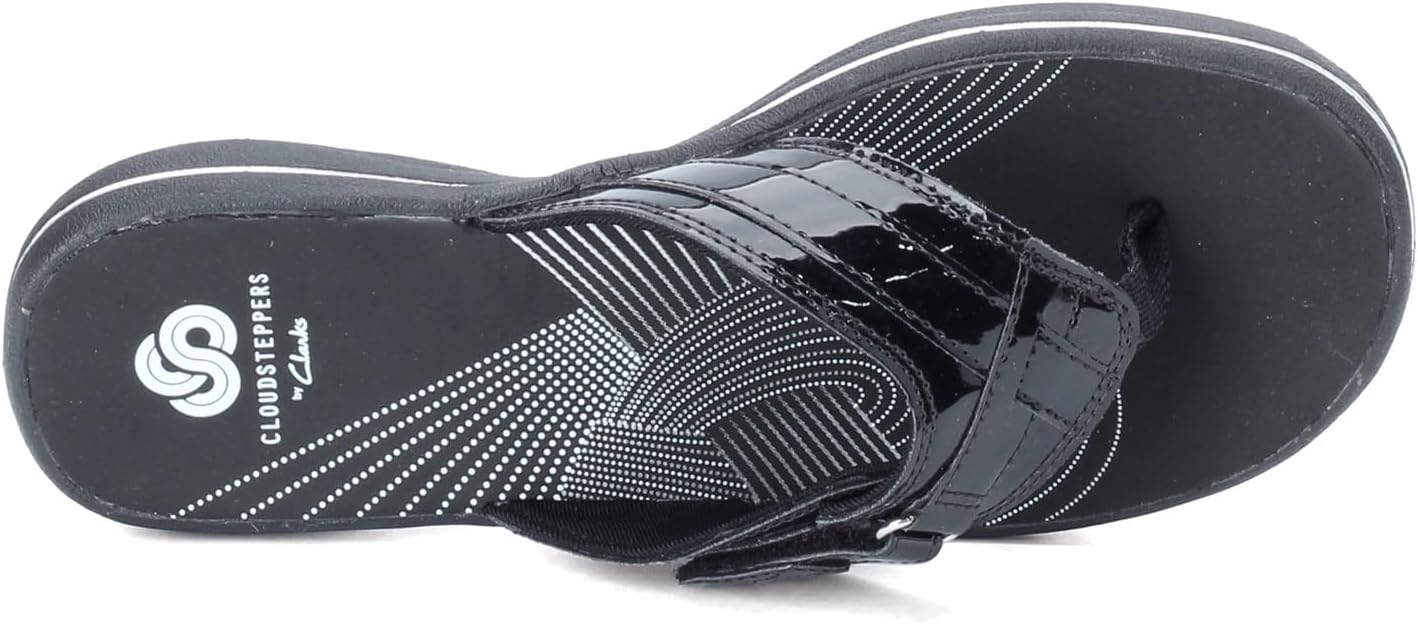 Clarks Women's Breeze Sea Flip-Flop 10 Black Patent