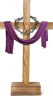Lineshading 21 Inch easter Large Wood Cross Unfinished Standing Cross Decor He Is Risen Outdoor Decorative Jesus Christ Catholic Crafted Wall for Home Easter Wedding Communion Church Decor