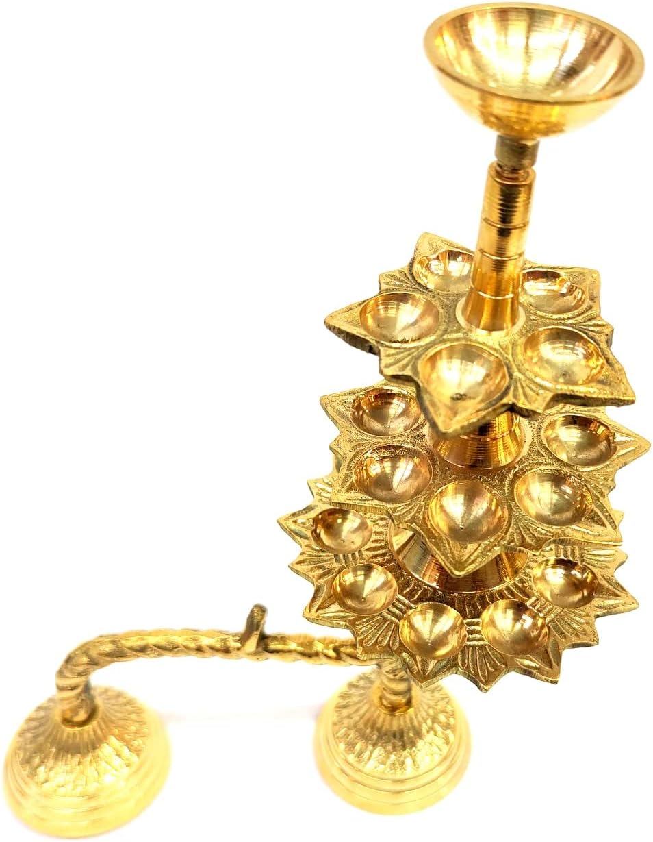 Brass Fancy Kerala Diya Oil Lamp for Home Temple Festival Gifts Puja Articles Home Decor Durga Pooja & Diwali Indian Puja