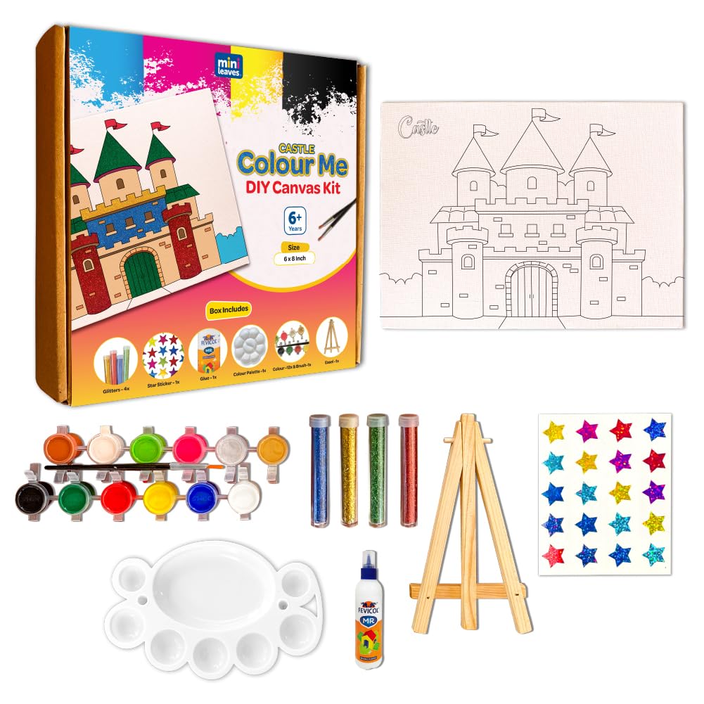Mini Leaves Colour Me Deer DIY Canvas Art Kit, 8 x 6 Inch, Wooden Easel, Premium Paint Kit for Kids 6+ Years, Brush, Glitters, Beginner DIY Canvas Kit for Ages 6-8 (B0D7TH8TCV) Amazon Price History, Amazon Price Tracker