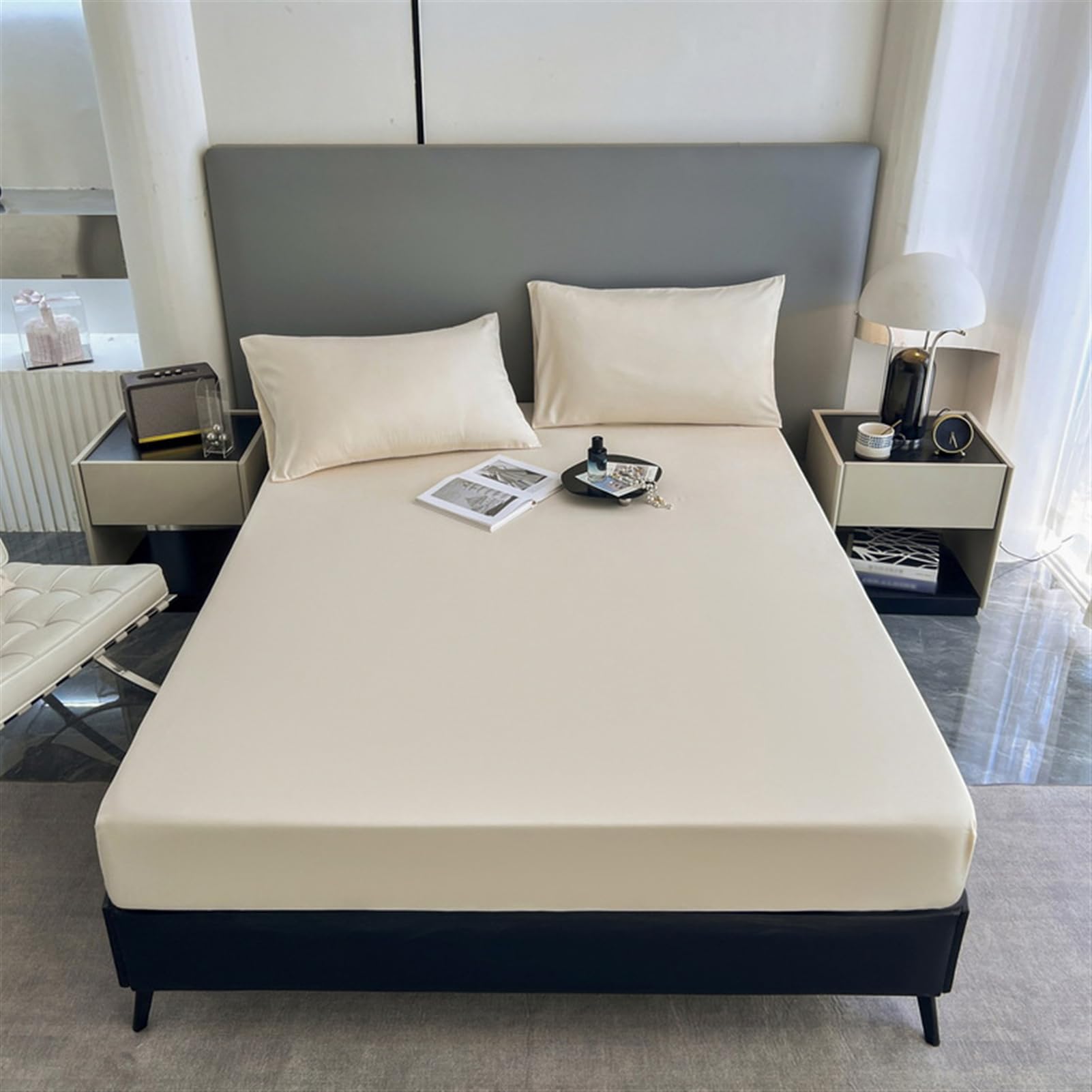 Drap-housse 180x200 beige pour créer une ambiance de chambre cocooning et chaleureuse