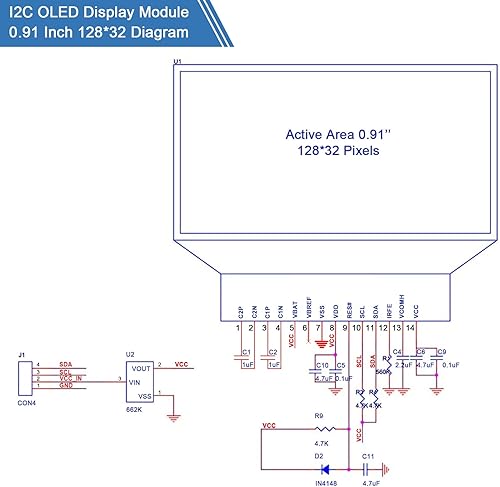 Miniatura 2 de Módulo de pantalla I2C de 0.91 pulgadas I2C OLED Módulo de pantalla I2C OLED Controlador de pantalla DC 3.3V  5V (color de pantalla blanca)
