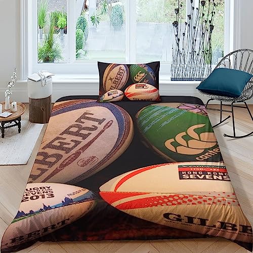 SCOOVY Rugby 3D Print Duvet Cover Bedding Set Ball Sports Decorative 3 PCs Comforter Cover for Kids Teens Adults Soft Microfiber With Pillow Case Single（135x200cm）