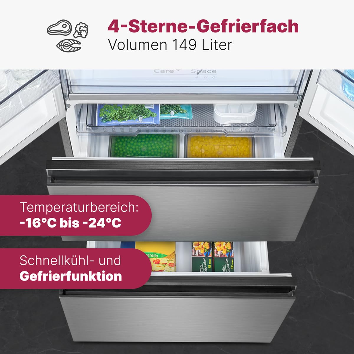 Bomann, Frigorífico y Congelador de Acero Inoxidable 400L KG7354-Inox, Frigorífico 251L y Congelador 149L Capacidad, Sistema MultiAirflow, Pantalla Táctil LED, No Frost, Ahorro Energético, 37 dB