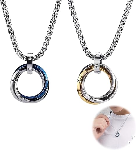Amazon Co Jp Nalaina 2点セット ネックレス メンズ 人気 アクセサリー レディー ペンダント メンズネックレス 男性 ボックスチェーン プレゼント 記念日 誕生日 三連 リング 金属アレルギー対応 ブルーゴールド ファッション