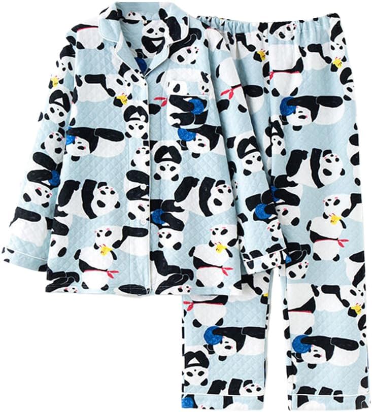 [murfeko] パジャマ レディース 綿100% 柔らかい ルームウェア ニットキルト あったか 衿付き 前開き 長袖 長ズボン