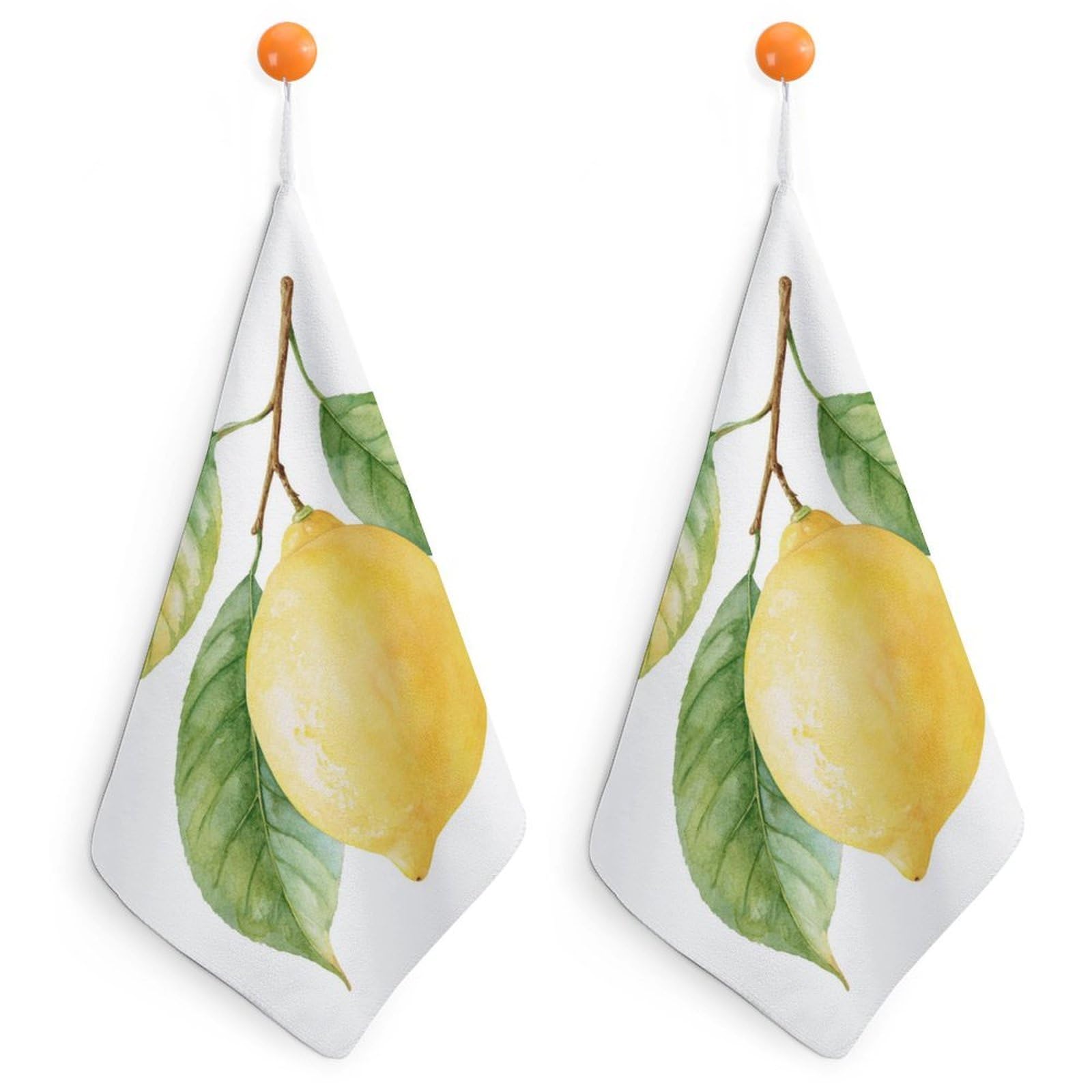Jubonexis Fresh Whole Lemon Botanical Watercolor Small Hand Towel with Hanging Loop 2 PCS Absorbent Soft Wash Cloth for Kitchen Bathroom