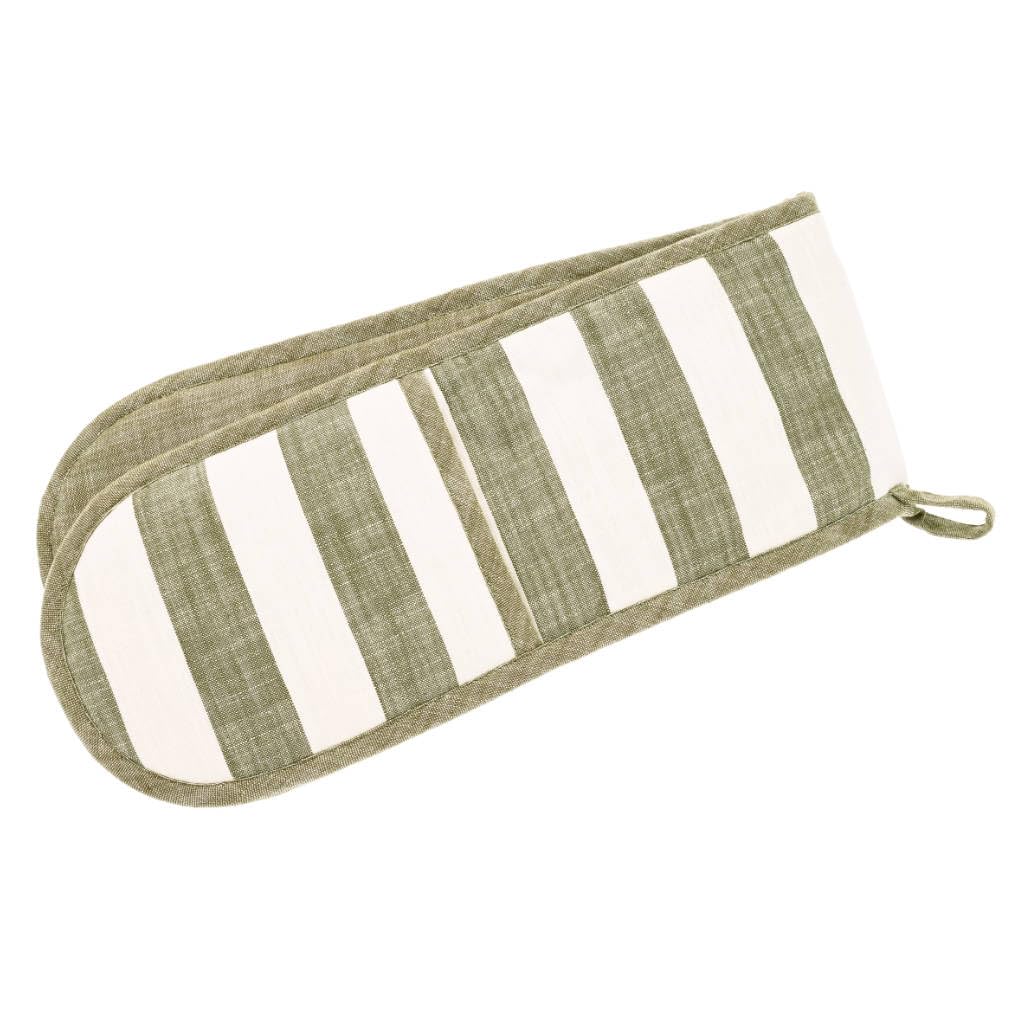 Walton & Co Olive / Cream - Wide Stripe Green 100% Cotton Kitchen Indoor/Outdoor Tableware (Double Oven Glove: 18Cm X 94Cm)