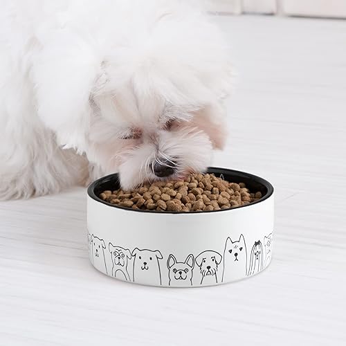 Miniatura 5 de Fun Elements - Cuencos de cerámica para perros, grandes, antideslizantes, 64 onzas líquidas, color negro con adorables patrones de perro (L, negro)