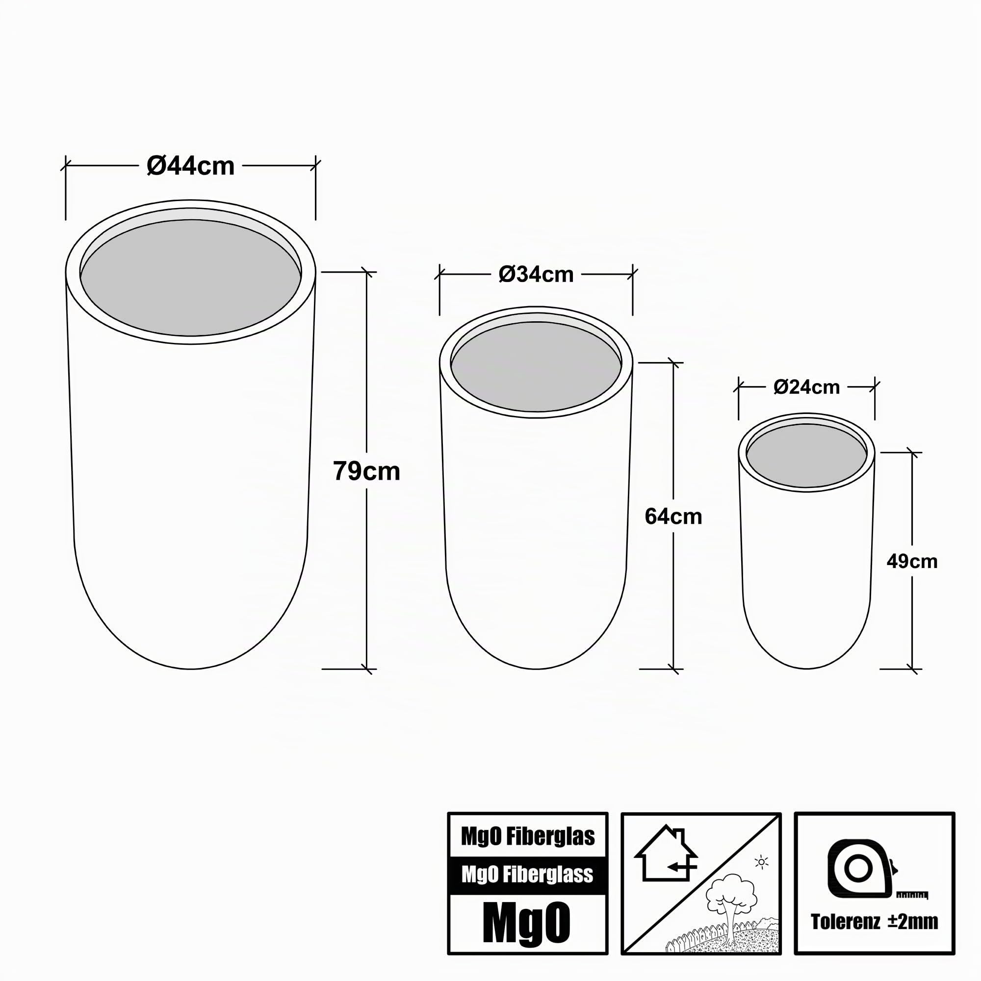 Köhko® Blumenkübel Pflanzkübel aus Fiberglas Pflanzübertopf ø24xH49 cm Anthrazit Rund Übertopf