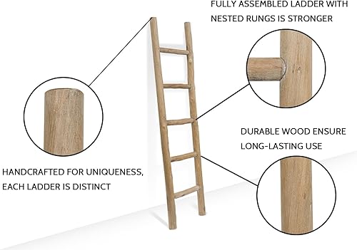 Miniatura 3 de FUIN Manta decorativa de madera totalmente montada de 5 pies para apoyar en la pared, escaleras, almacenamiento de baño, colcha, toallero, estante