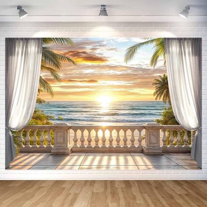 10X8ft Summer Beach Backdrop Hawaiian Beach Photography Backdrop, Seaside Scenery Backdrop Tropical Beach Background Wedding Birthday Beach Theme
