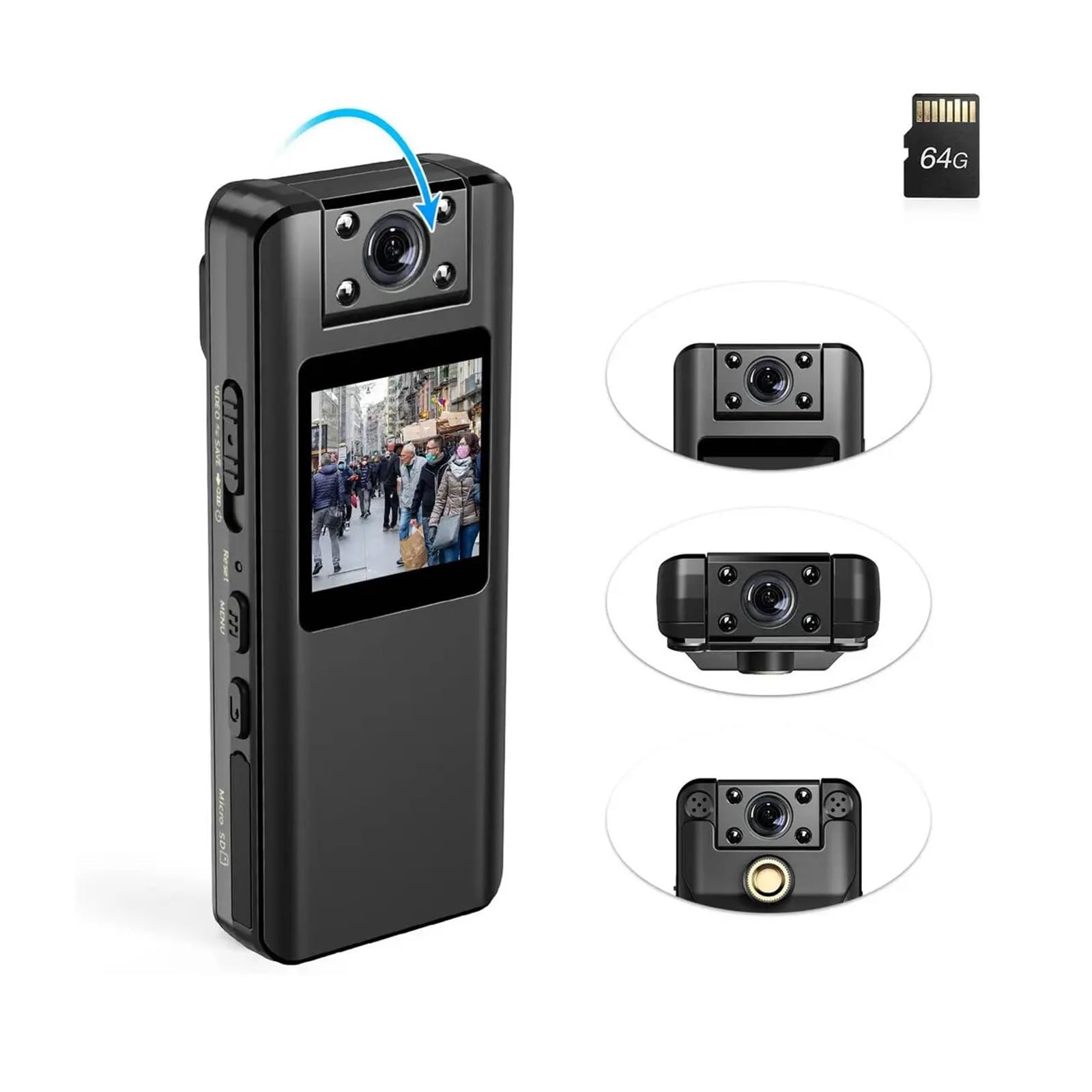 A22 Videocamera indossata da corpo piccolo HD 1080P Registrazione Schermo LCD a infrarossi DVR DV Supporto registrazione video Scheda TF 128 GB