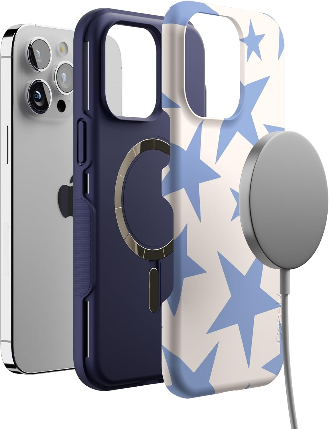 Casely iPhone 14 Pro Max Case | Stars Align | Blue & White Stars | Bold Protective Design | Compatible with MagSafe
