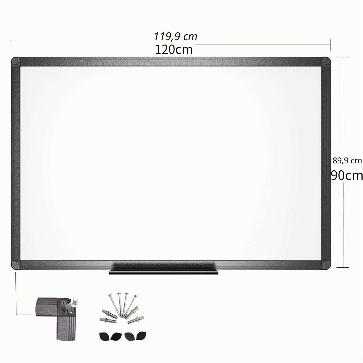 VIZ-PRO Pizarra blanca magnética de pared con marco de aluminio negro, 120 x 90 cm, ideal para oficina, escuela y hogar