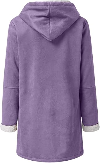 Winter Warm Fleece Lined Jackets for Women Trendy Parka Coat Composite Plush Horn Button Hooded Outerwear