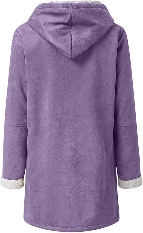 Winter Warm Fleece Lined Jackets for Women Trendy Parka Coat Composite Plush Horn Button Hooded Outerwear