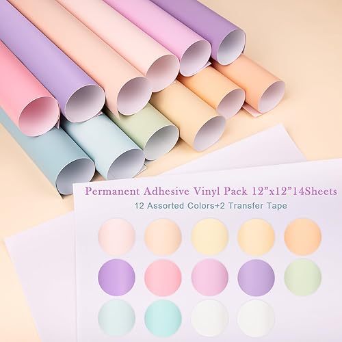 Miniatura 2 de VINYL FROG Paquete de vinilo adhesivo pastel, 14 hojas, 12 vinilos permanentes bohemios + 2 cintas de transferencia para decoración del hogar,