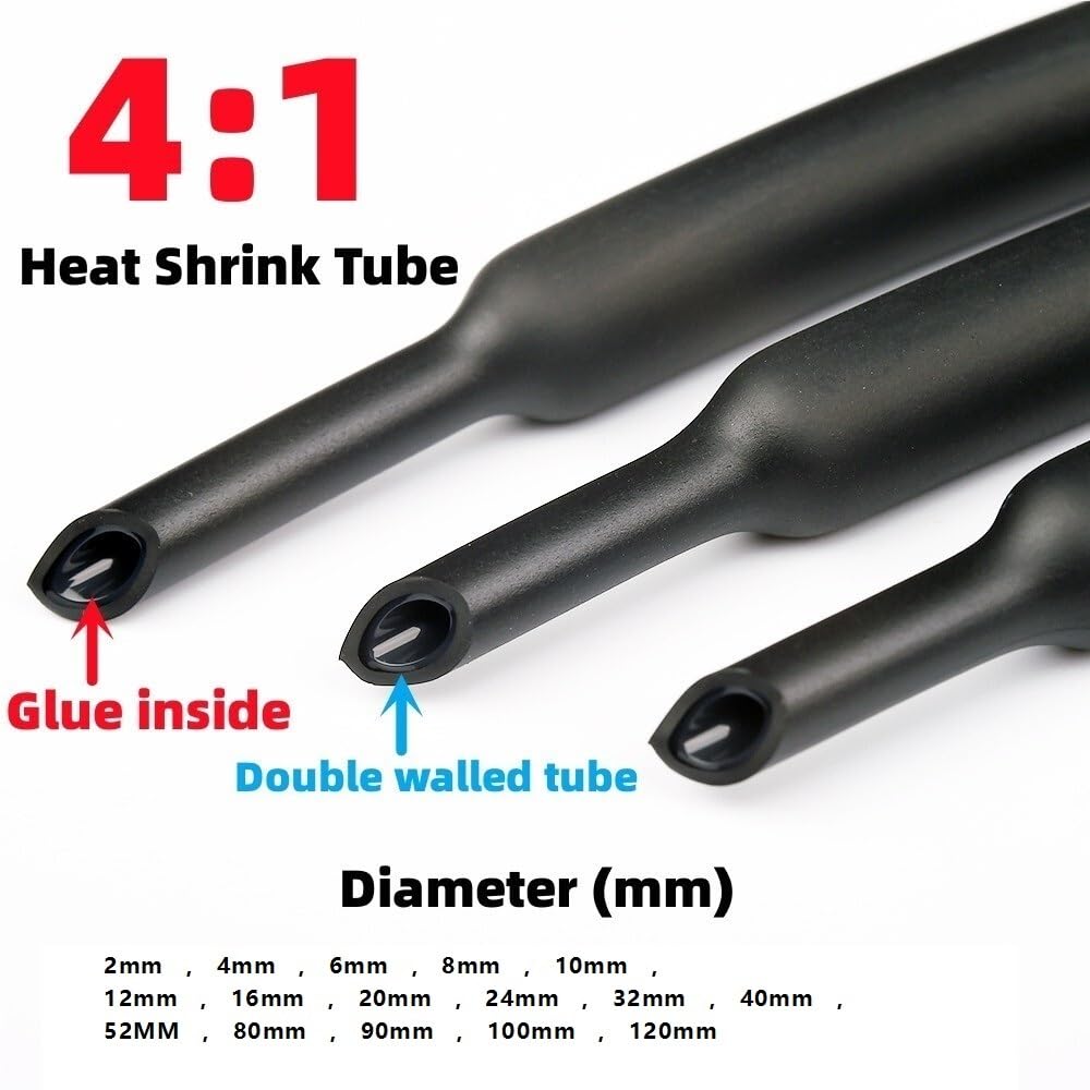 Guaina termorestringente impermeabile, Tubo termorestringente a doppia parete 4:1 con colla nera 2mm-120mm 1 metro(120mm)