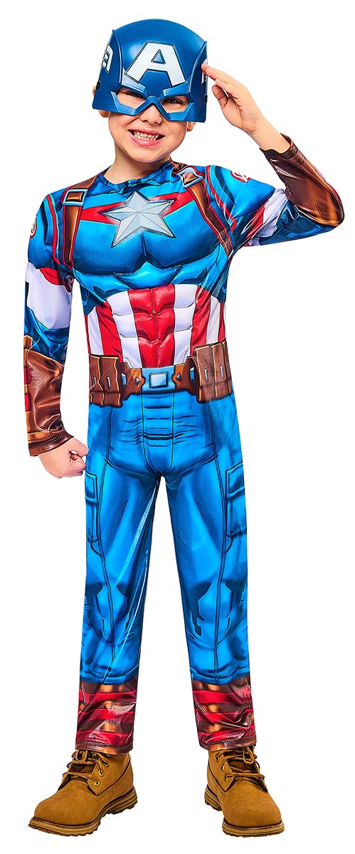 Rubies DISFRAZ CAPITAN AMERICA BLACK LINE INFANTIL para niño, talla S, Jumpsuit acolchado y máscara, para Carnaval, Navidad, Fiestas y Cosplay