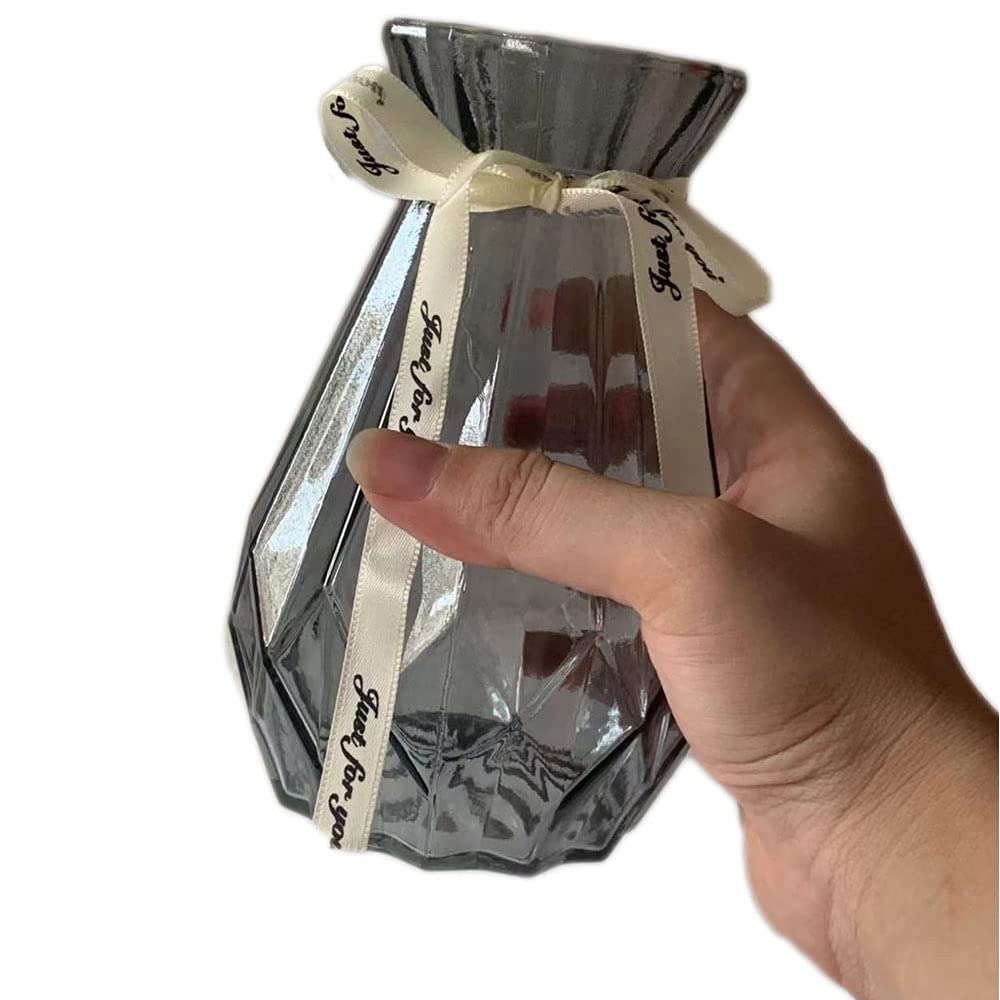 Geometrische Glasvase Facettiert – 14,5 Cm Graue Vase Für Blumen, Deko, Hochzeit & Büro
