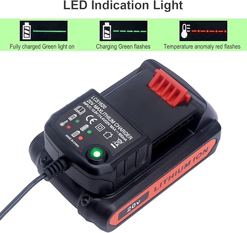 Miniatura 4 de Lasica Repuesto para cargador de batería de litio de 20 V Black and Decker LCS1620B compatible con Black & Decker 20 voltios Max Litio LBXR20