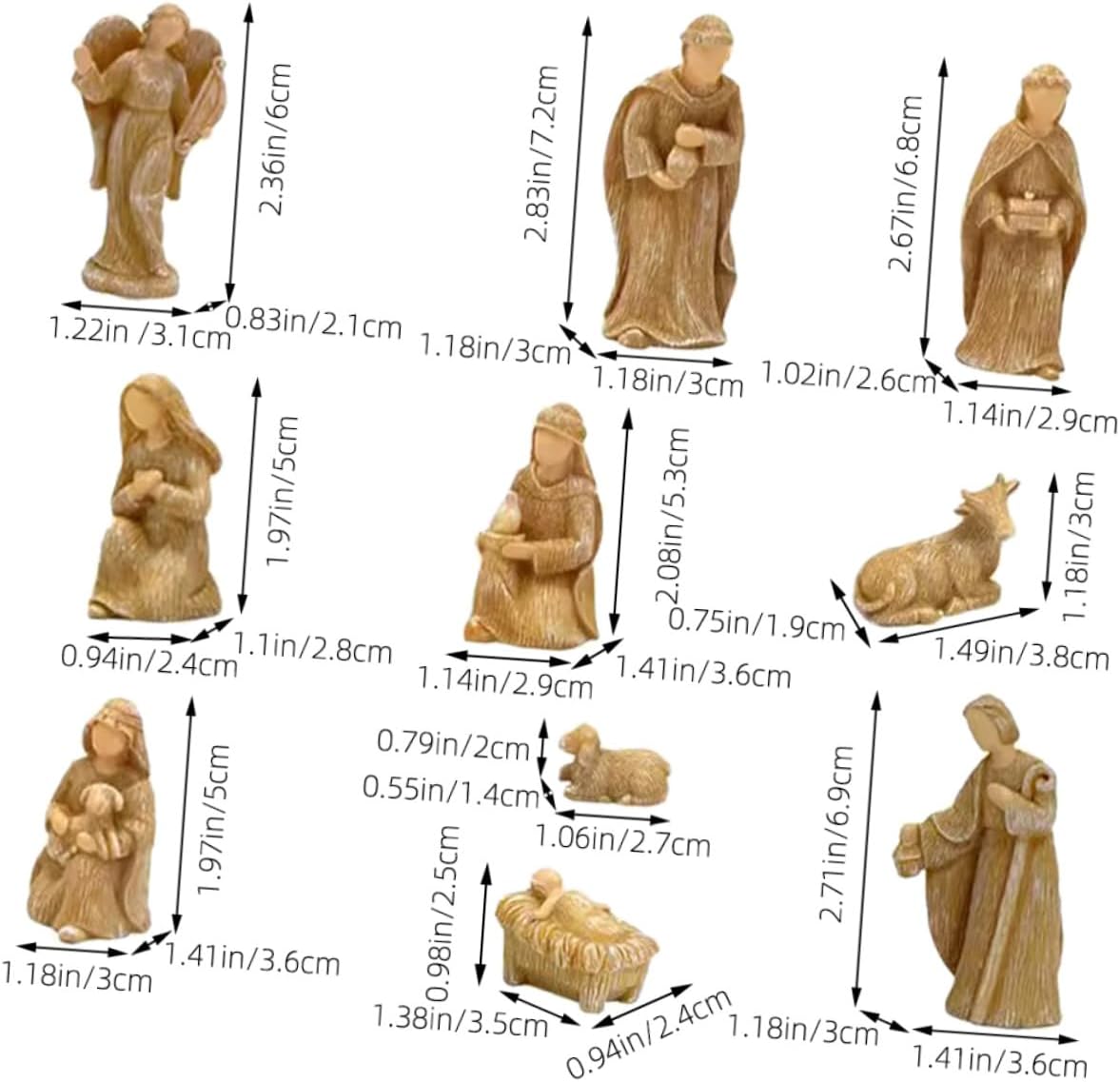 10pcs Resin Desktop Nativity Set Jesus Figurines Birth of Jesus Sculptures Household Christmas Ornaments Holiday Decorative Figurines for Home