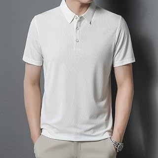 Mens Golf Shirts Short Sleeve,Unisex Golf T-Shirt Golf Solid Color White Ice Silk Lapel T-Shirt Summer Regular Fit Golf Tennis Shirts Soft Short Sleeve Slim-Fit Tshirts For Men Teens Blouse Tops