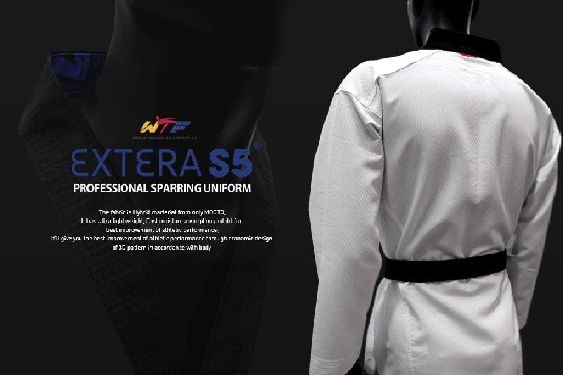 MOOTO Extera S5 Uniform Dan Dobok Taekwondo Korea TKD WTF Korean Tae Kwon Do (140(Height : 140~149cm)(4.59~4.88ft))