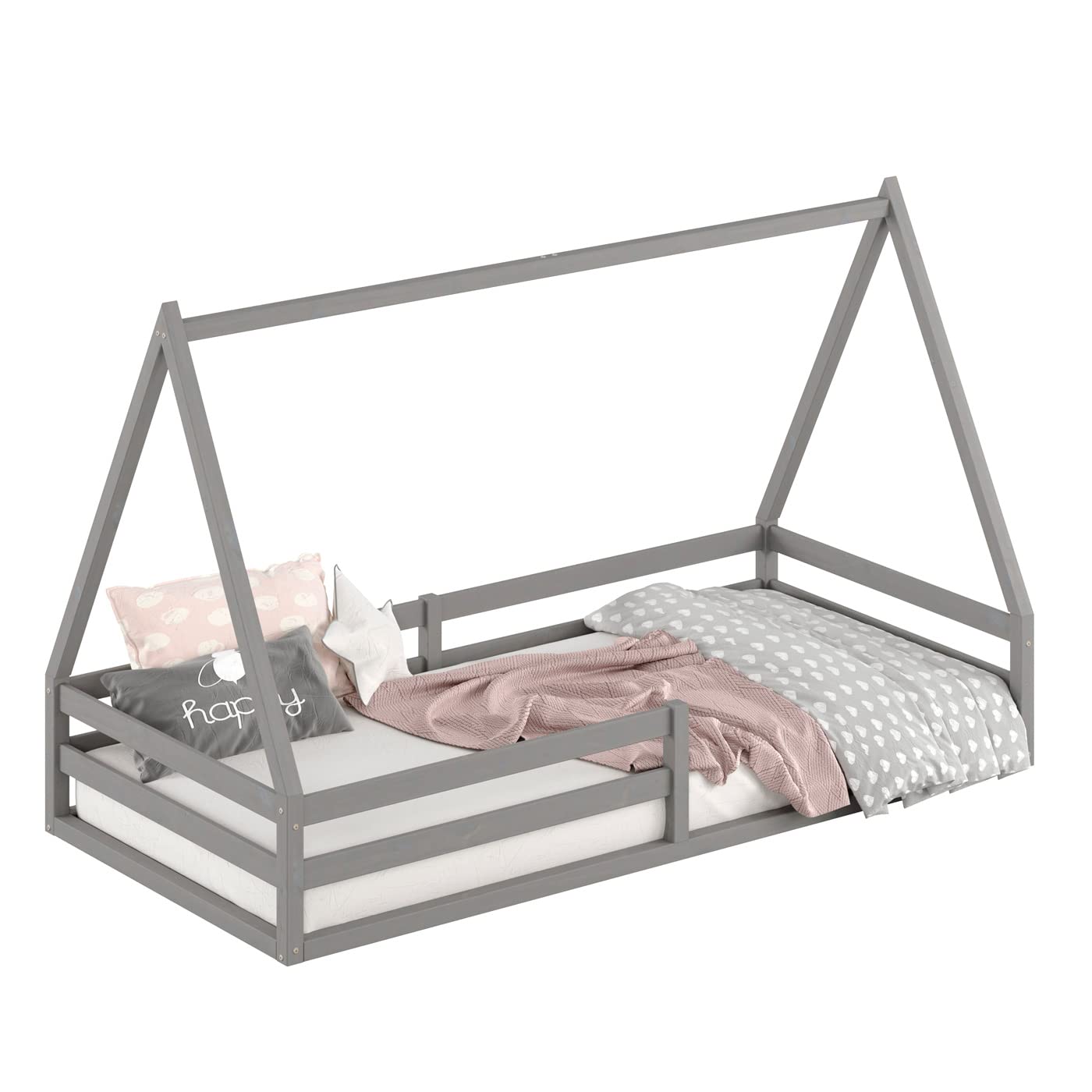 IDIMEX Lit cabane SILA 90x190 cm, lit Simple Enfant 1 Place Type Montessori, en pin Massif Gris