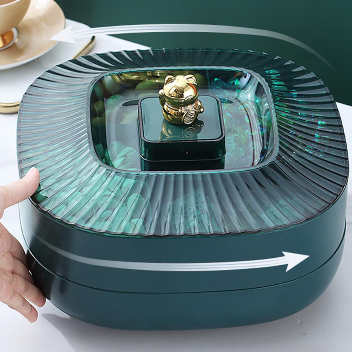 VOSAREA Plateau Alimentaire Utile Double Couche en Plastique Vert avec Couvercle, Rangement Snacks pour Table à Domicile, Décoratif et Fonctionnel pour Noël
