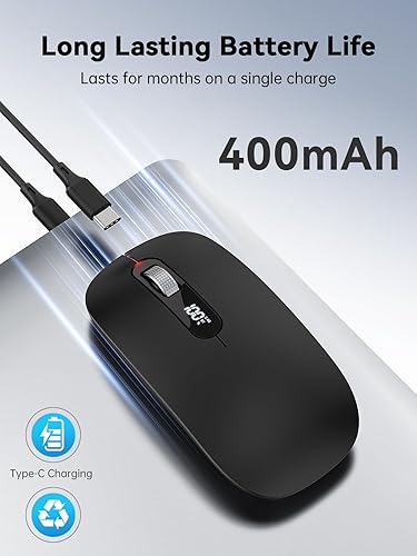 Miniatura 4 de Ratón Bluetooth inalámbrico, Bluetooth 5.04.0 y 2.4G Tri-Mode, tipo C recargable con pantalla LED, clic silencioso ergonómico para
