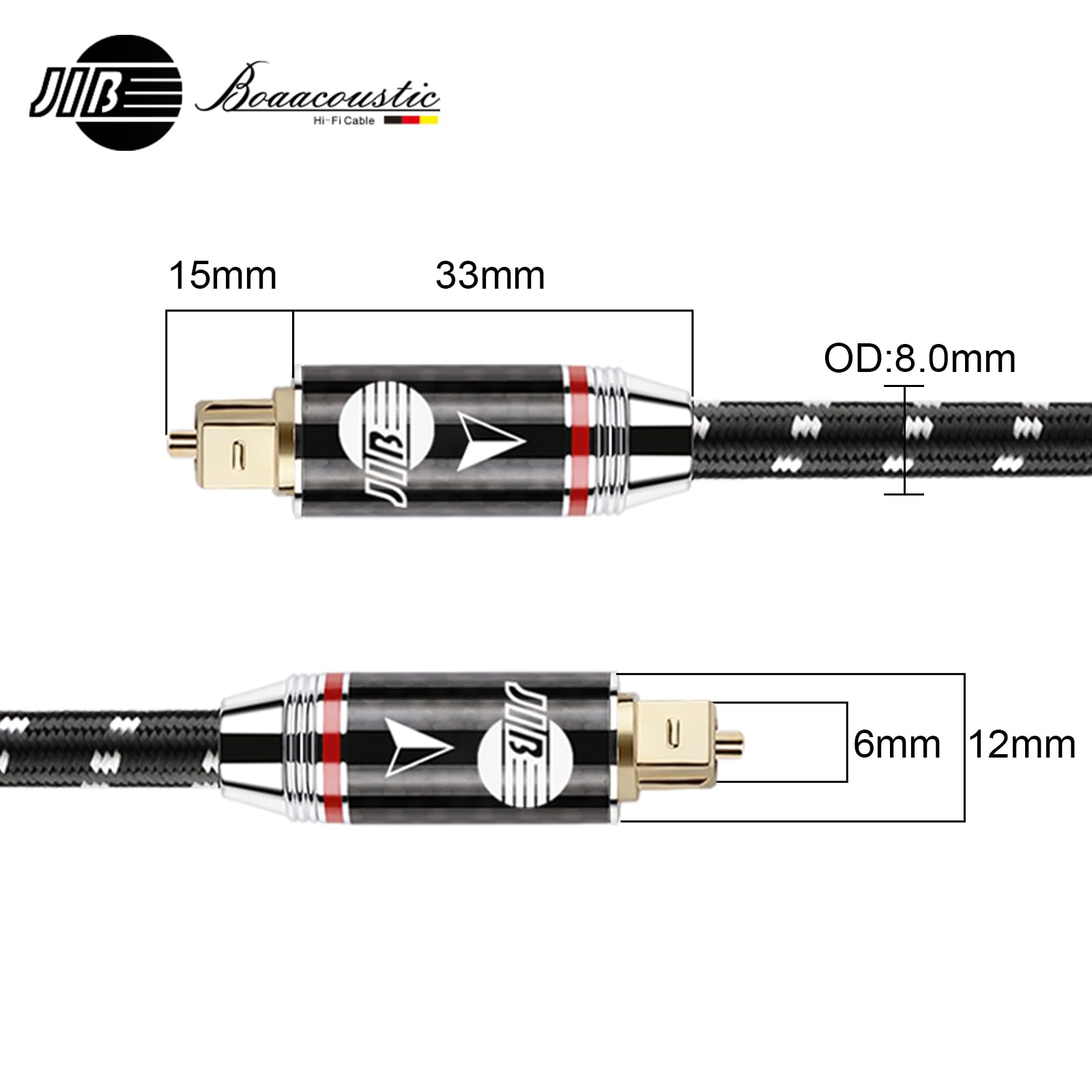 BOAACOUSTIC JIB hi-end Audiophile Cable Óptico Audio Digital TOSLINK Optico Dolby DTS Sound Conectores chapados en oro SPDIF Cable de Fibra Óptica, para Barra de Sonido, TV, Home Cinema 2m