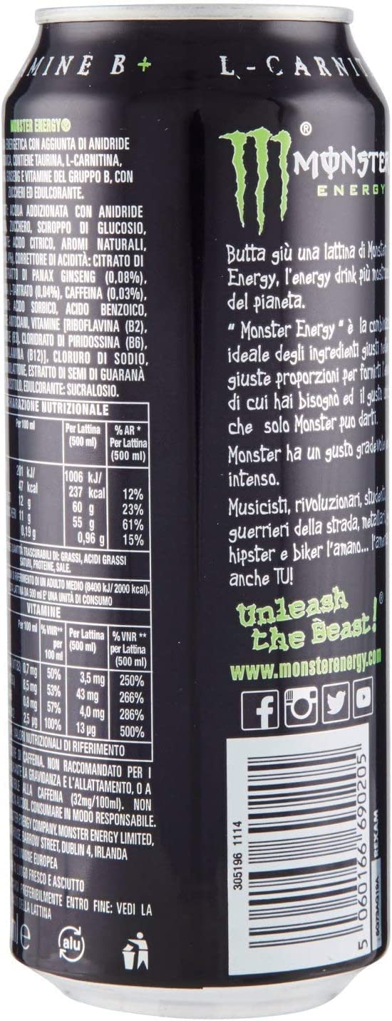 Green bevanda energetica Energy Taurin Ginseng Vitamin B 48 x 500ml | Bibita analcolica frizzante per sport e feste; koffeinhaltig, am besten kalt servieren, Gesamtnettogewicht 24 L