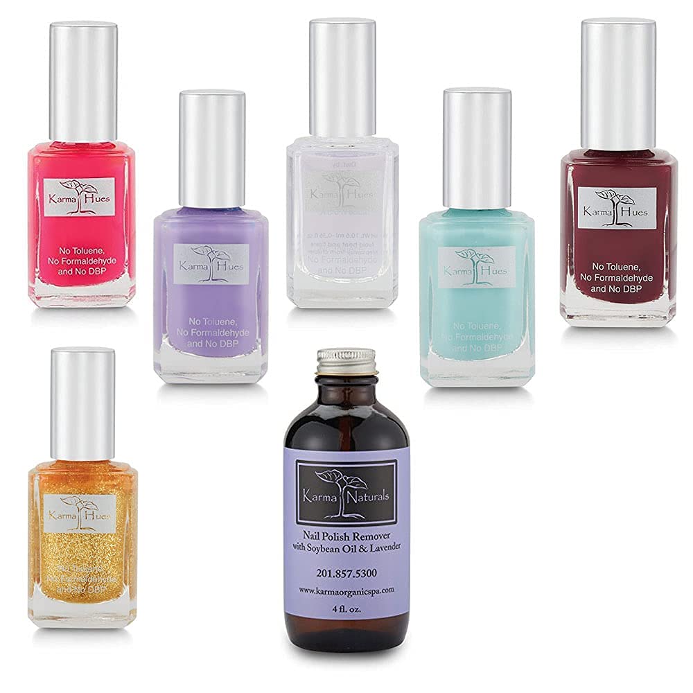 Karma Organic amazing Natural Nail Polish Colors & Soybean oil Lavender Nail polish remover - Non Toxic, Vegan, Cruelty Free Nail Paint