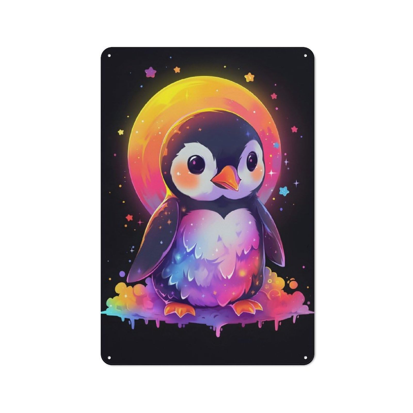 Junmoney Colorful Penguin And Moon Retro Metal Wall Decor 30X20cm, Metal Sign For Pub, Home Bar, Shed Or Man Cave, For Relaxed Wall Styling