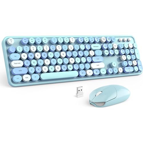 MOFII Wireless Keyboard and Mouse Combo, Blue Colorful Round Key Typewriter Keyboards, 2.4GHz Full Size Keyboard Computer Mice, USB Receiver Plug and Play, for Laptop, PC, Chromebook, Smart TV
